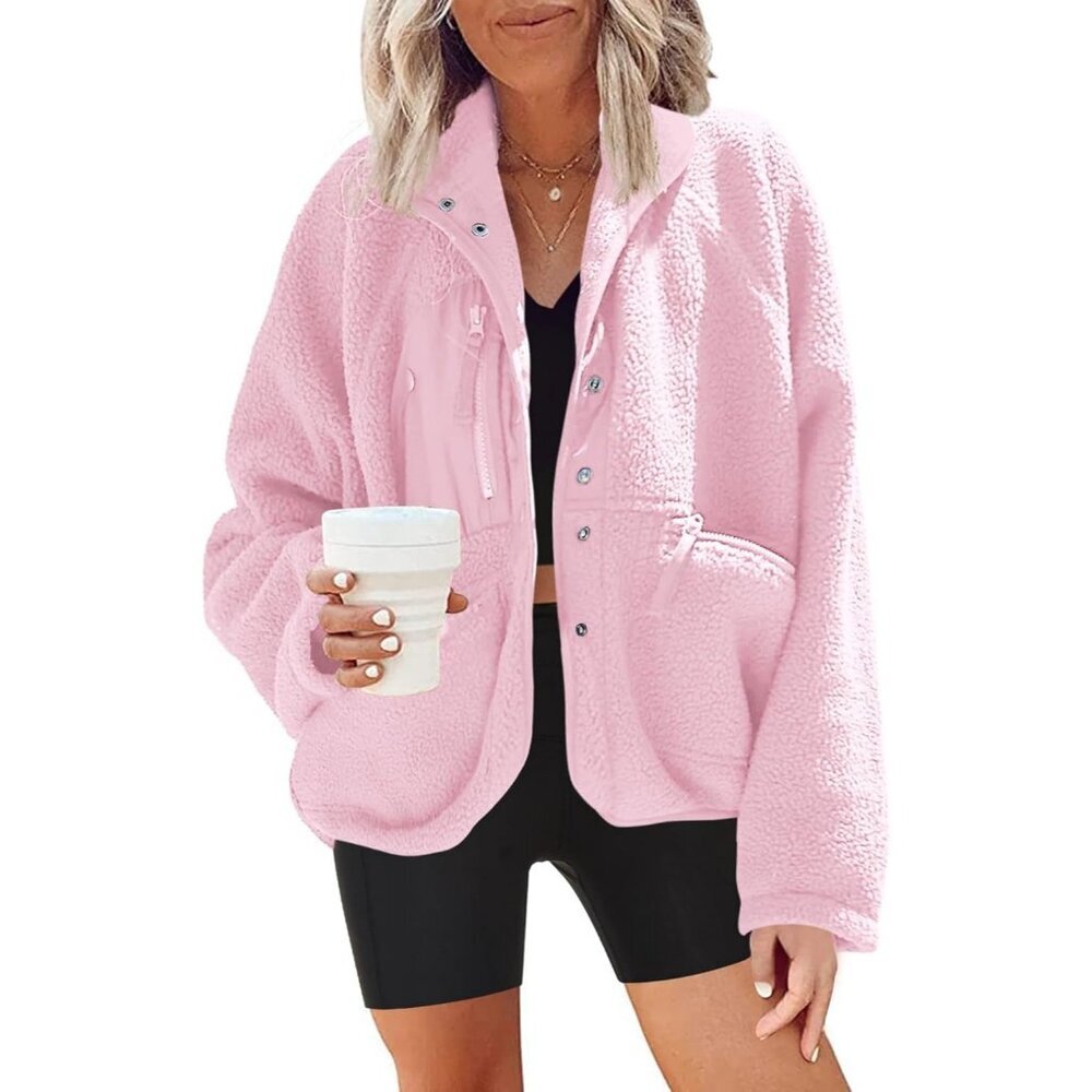 Women's Peach Pink Fuzzy Fluffy Fleece Vest Jacket Coats Winter Warm Outwear